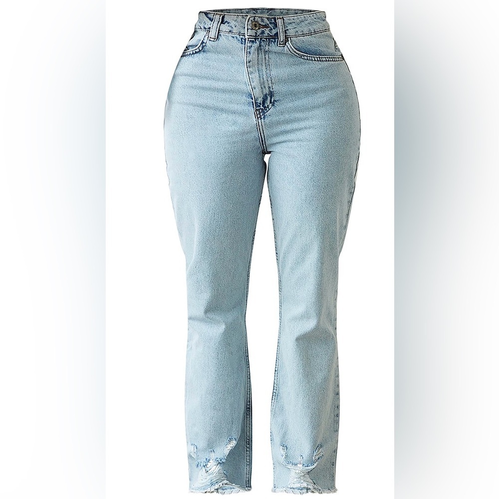 PRETTY LITTLE THING Shape Vintage Ripped Hem Straight Leg Denim Jeans Size 8 NEW